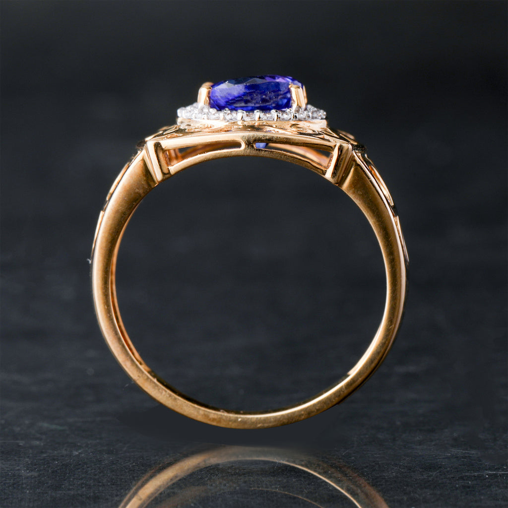 Natural Tanzanite Ring With White Zircon 1.54 Carats 9K Yellow Gold