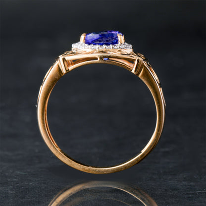 Natural Tanzanite Ring With White Zircon 1.54 Carats 9K Yellow Gold