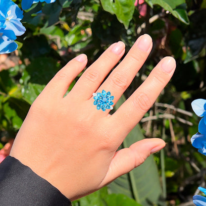 Swiss Blue Topaz Floral Ring 6.4 Carats