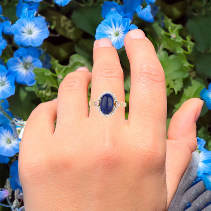 Lapis Ring With Pink Tourmaline 4.29 Carats Gold Plated Silver