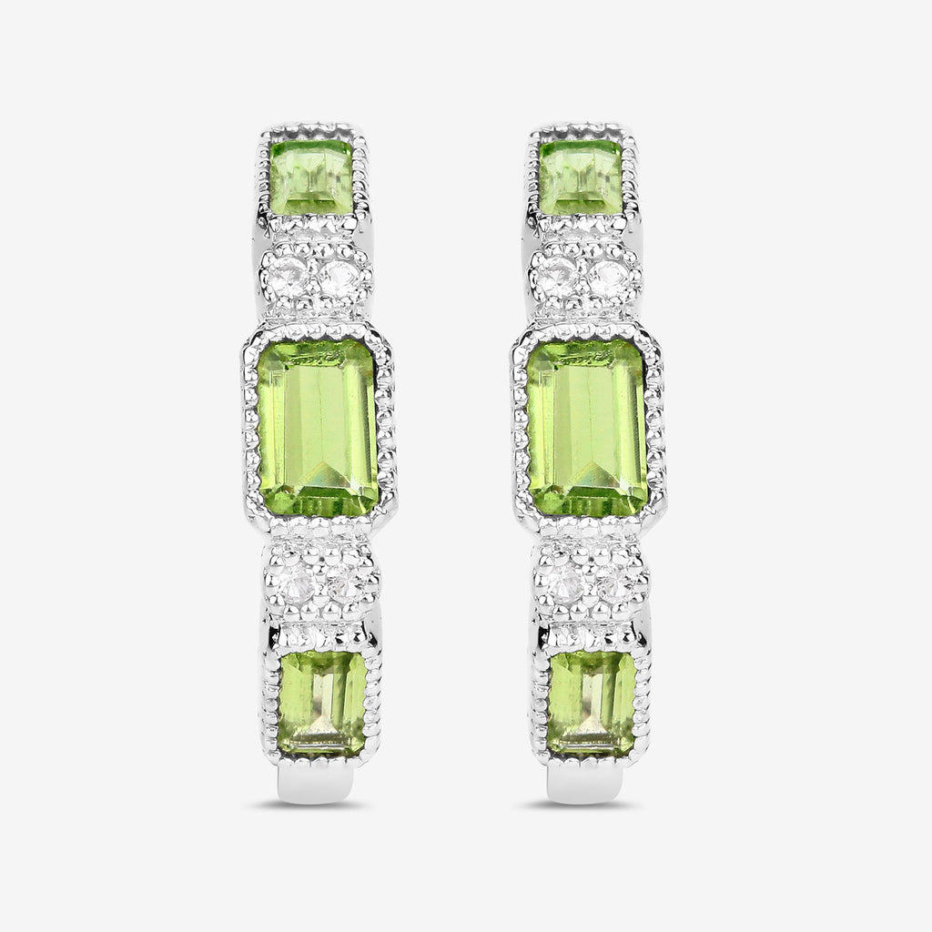 Peridot Hoop Earrings White Topaz 2.4 Carats Sterling Silver