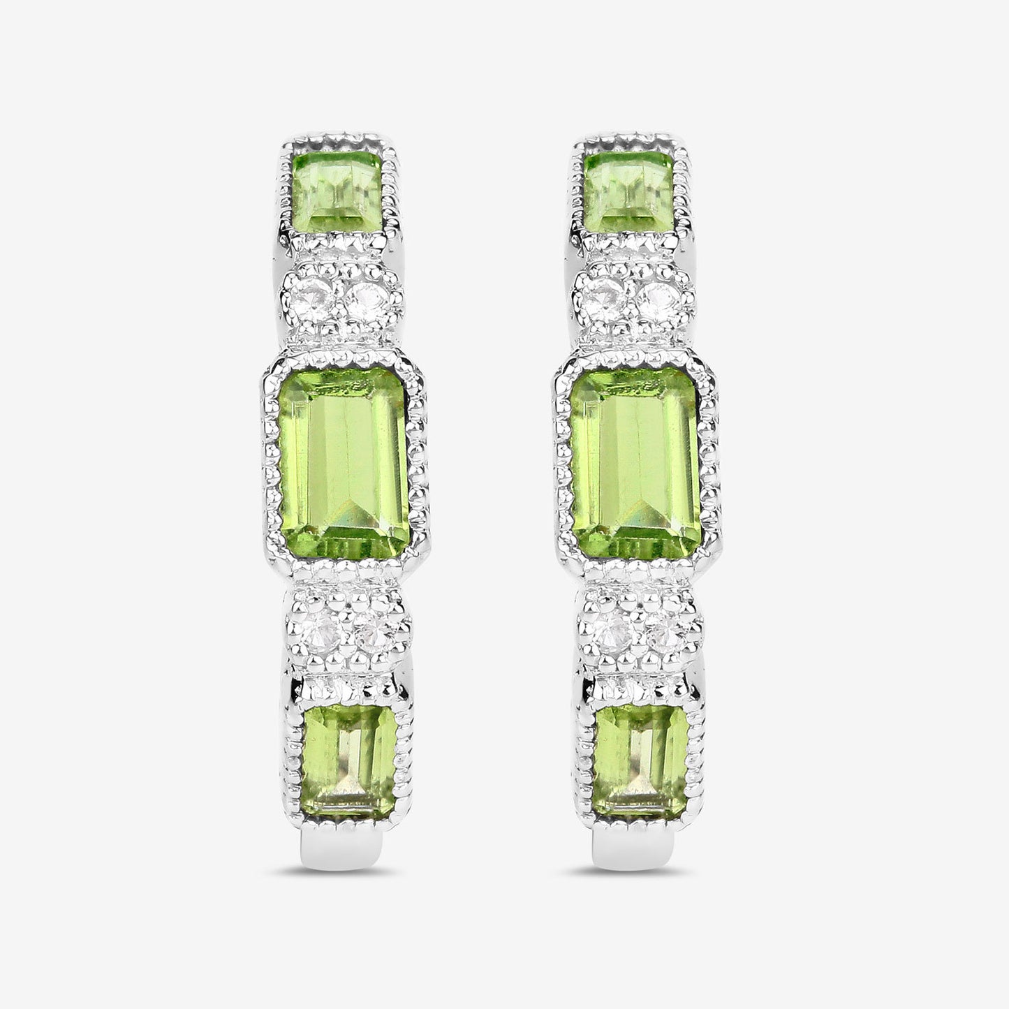 Peridot Hoop Earrings White Topaz 2.4 Carats Sterling Silver
