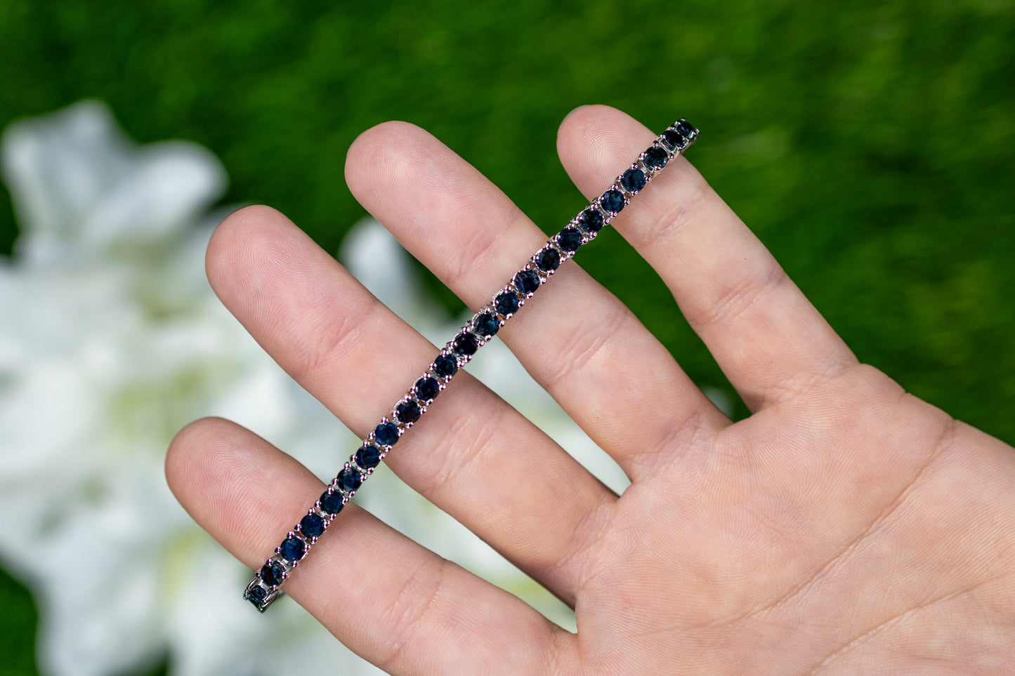 Natural Blue Sapphire Tennis Bracelet 8.34 Carats Sterling Silver