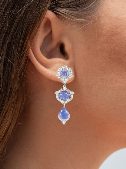 Tanzanite Dangle Earrings White Topaz 9.55 Carats Sterling Silver