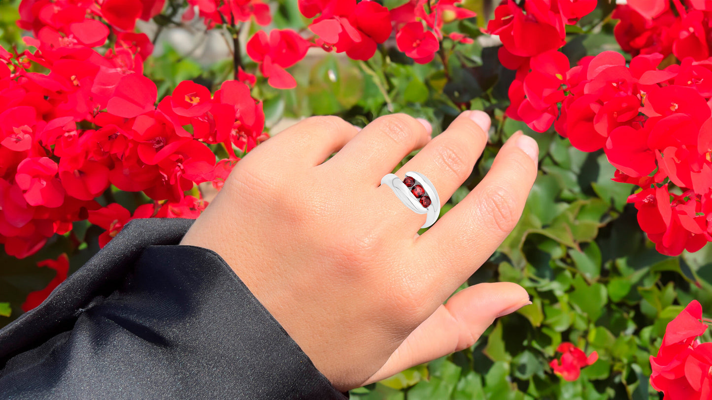 Natural Red Garnet Bypass Ring 0.75 Carats Sterling Silver