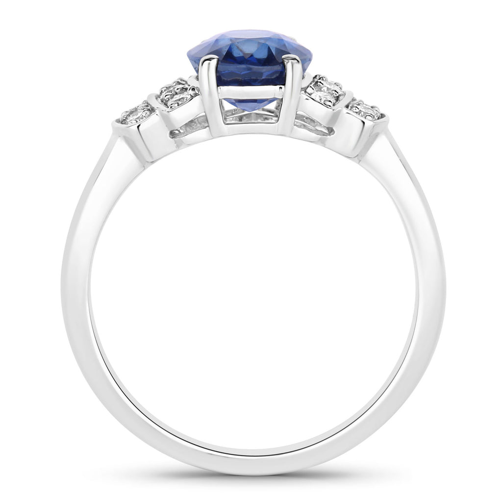 Blue Sapphire Ring With Diamonds 2.3 Carats 18K White Gold