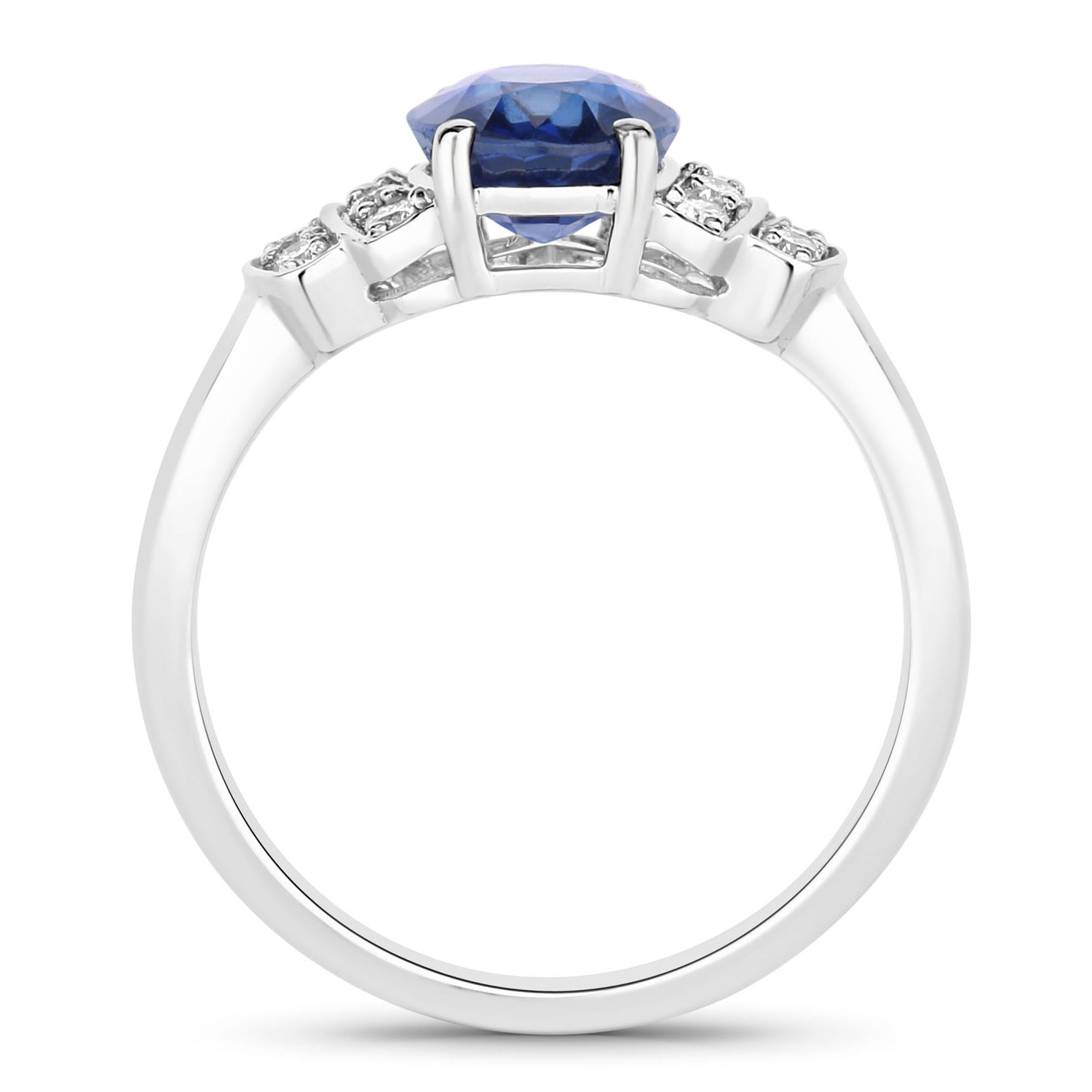 Blue Sapphire Ring With Diamonds 2.3 Carats 18K White Gold