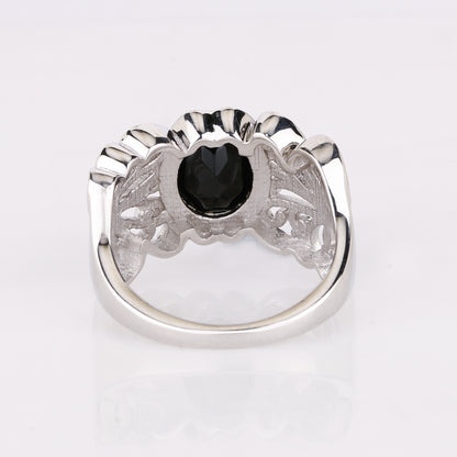 Natural Black Spinel Ring 3.35 Carats Sterling Silver