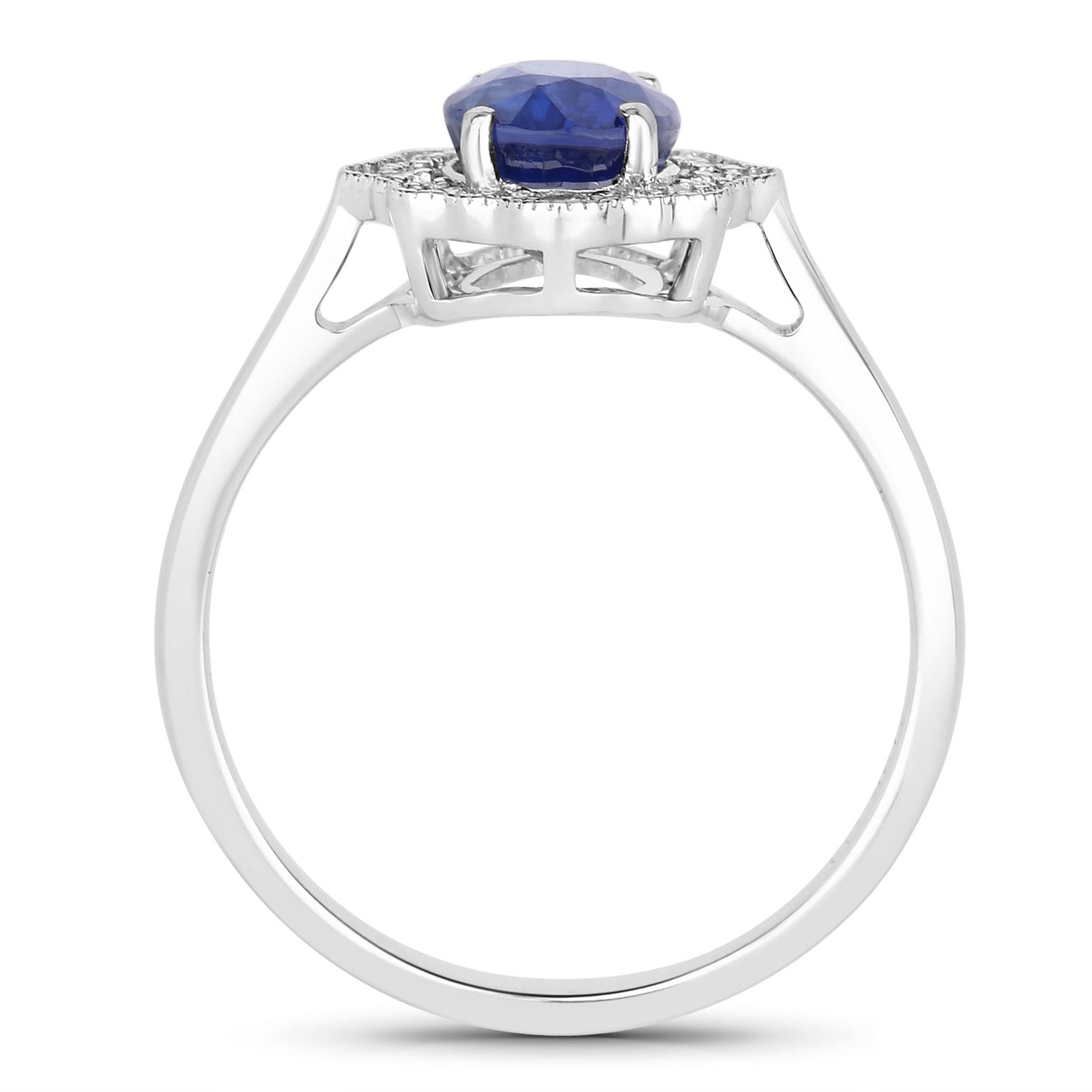 Blue Sapphire Ring With Diamonds 2.2 Carats 18K White Gold