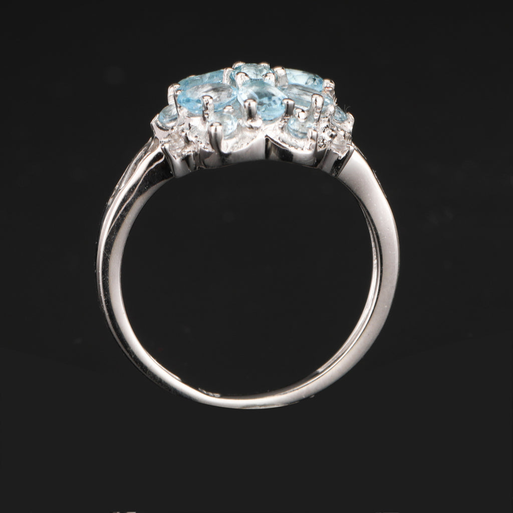 Blue Topaz Ring With White Topaz 1.51 Carats Sterling Silver