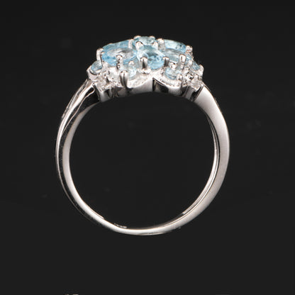 Blue Topaz Ring With White Topaz 1.51 Carats Sterling Silver