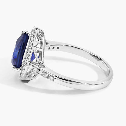 Blue Sapphire Ring With Diamonds 3.44 Carats 18K White Gold