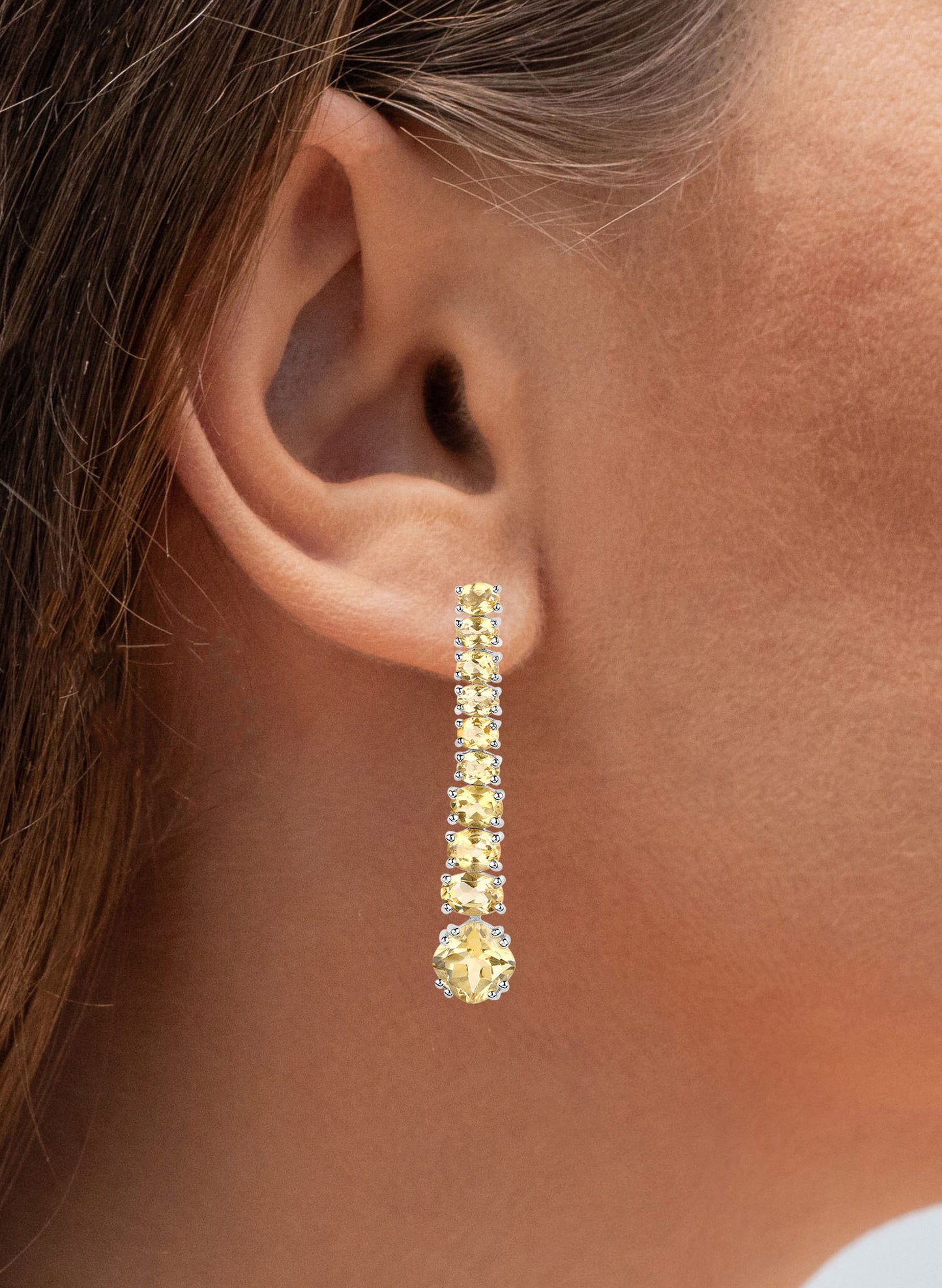 Citrine Dangle Earrings 7.2 Carats 18K White Gold Plated Silver