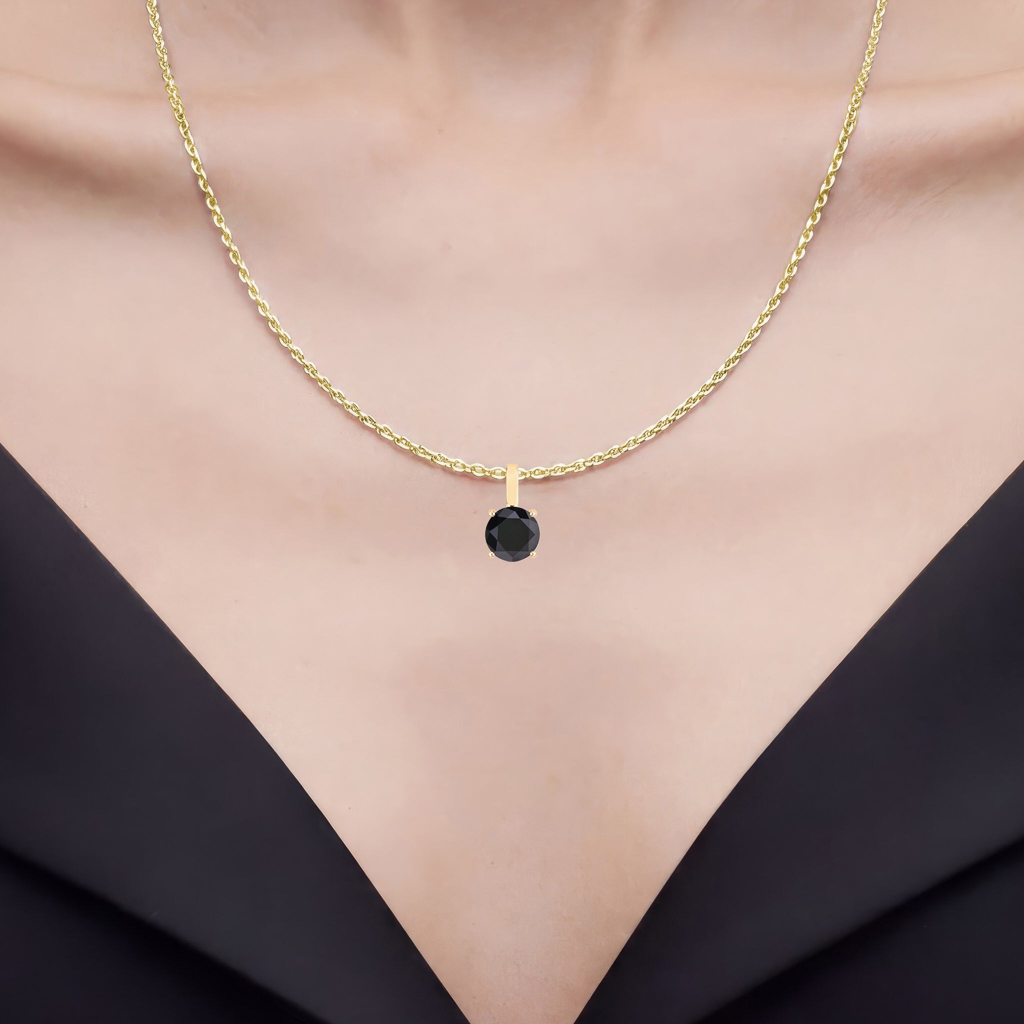 Black Diamond Pendant 3.1 Carats 14K Yellow Gold