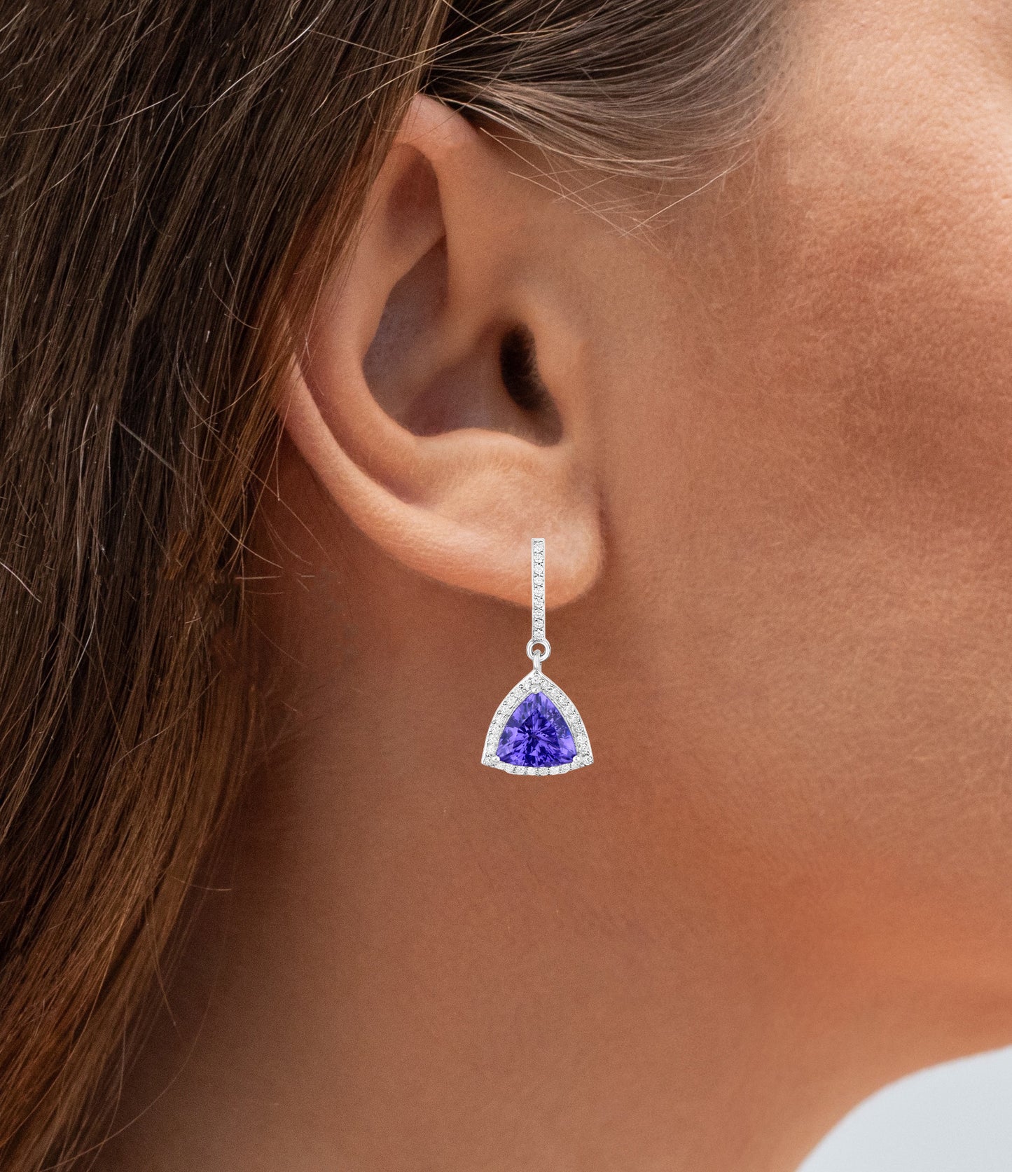 Tanzanite Dangle Earrings With Diamonds 3.86 Carats 14K White Gold