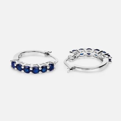 Natural Blue Sapphire Hoop Earrings 1.3 Carats Sterling Silver