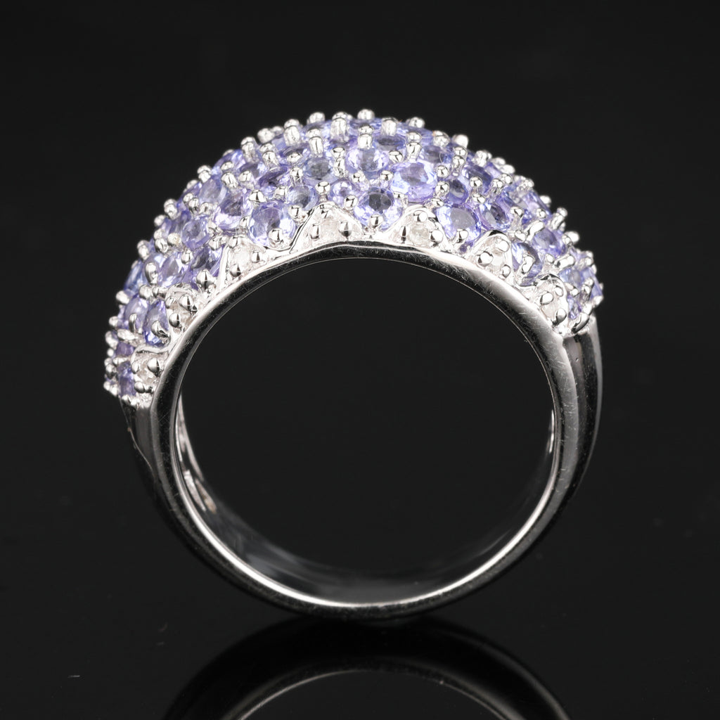 Natural Tanzanite Cluster Ring With Diamonds 3.01 Carats Sterling Silver