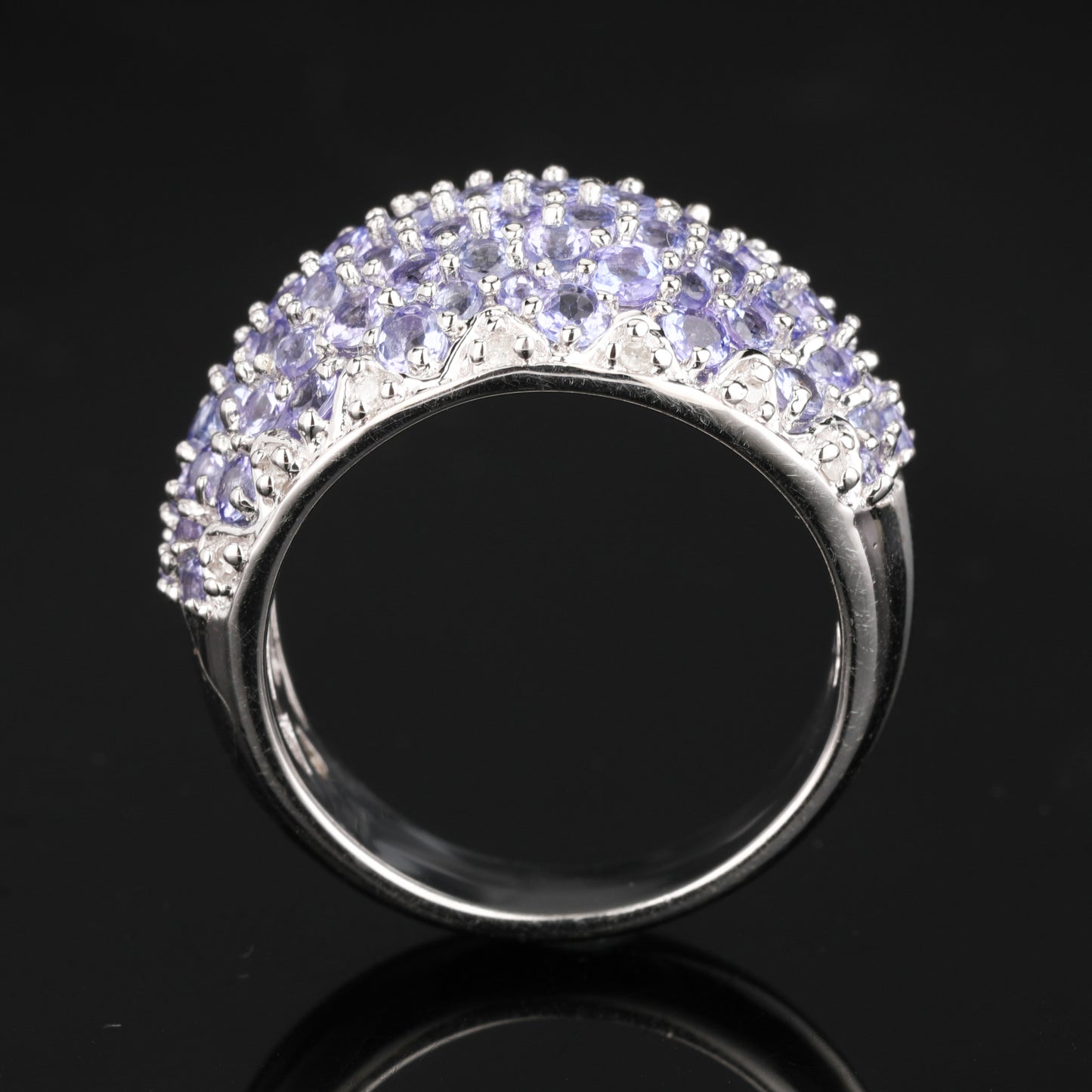 Natural Tanzanite Cluster Ring With Diamonds 3.01 Carats Sterling Silver