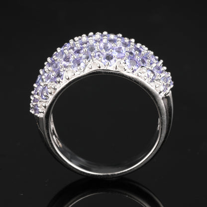 Natural Tanzanite Cluster Ring With Diamonds 3.01 Carats Sterling Silver