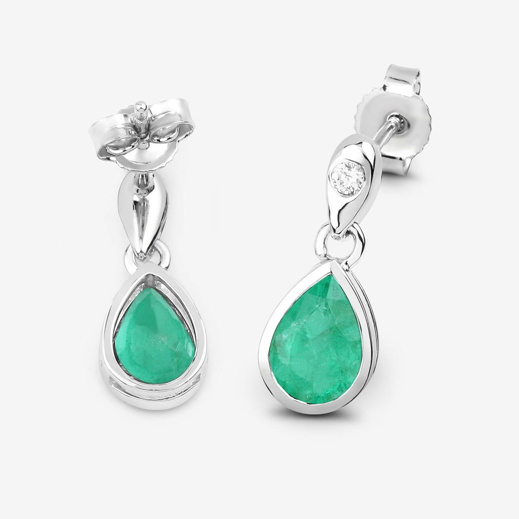 Zambian Emerald Earrings With Diamonds 1.32 Carats 10K White Gold
