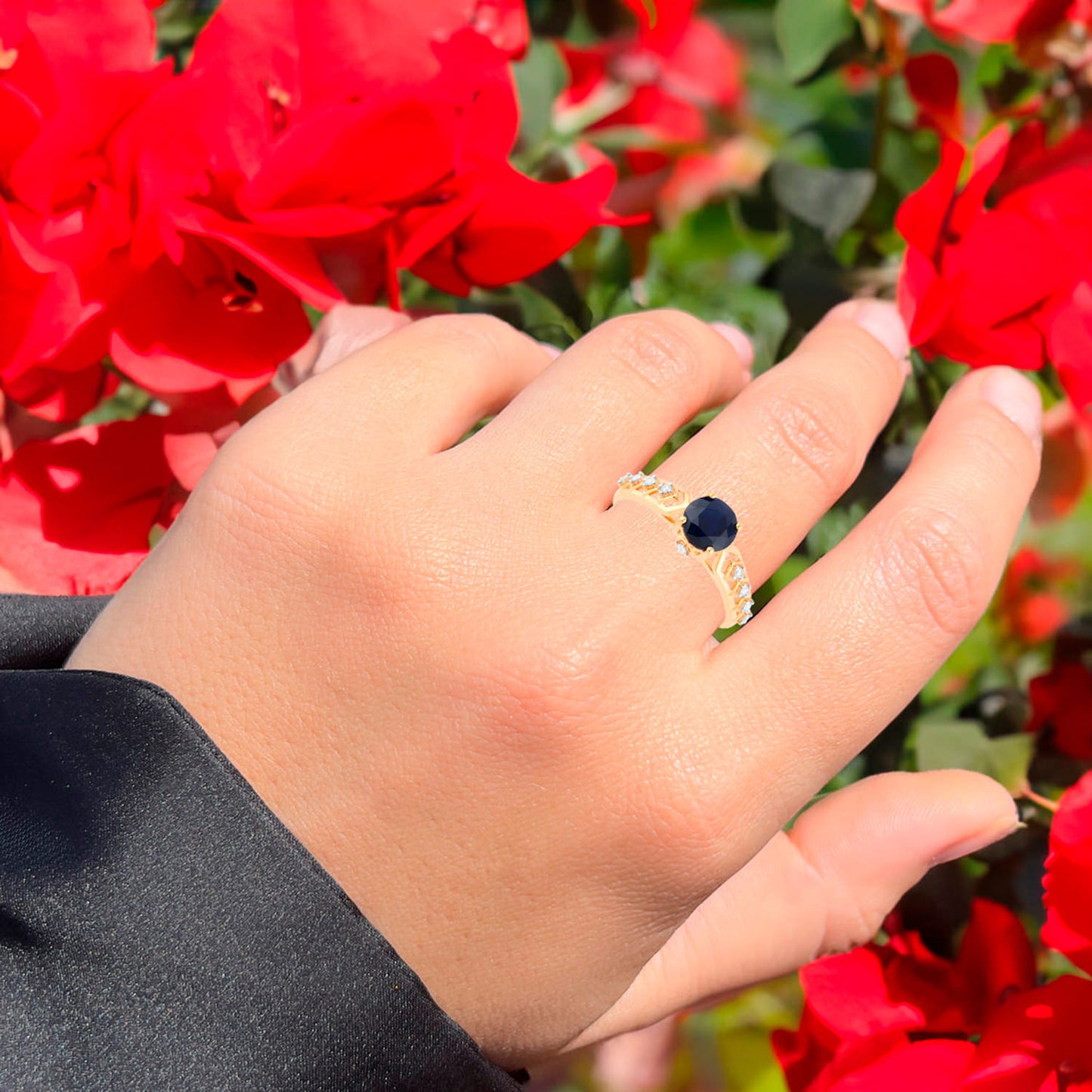 Blue Sapphire Ring Diamonds 1.12 Carats 10K Yellow Gold