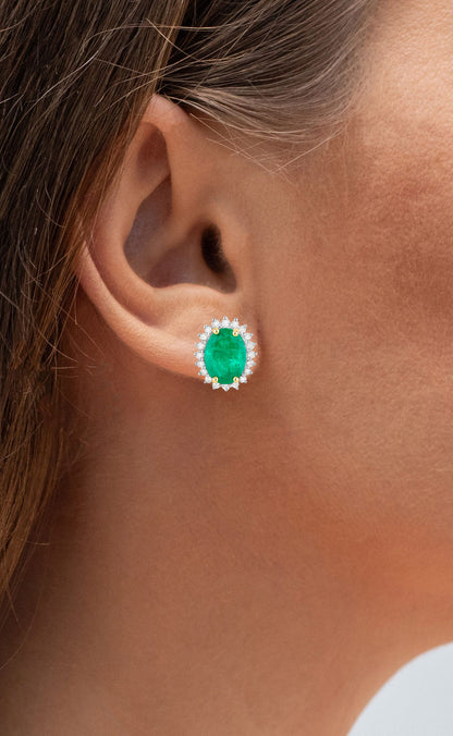 Zambian Emerald Earrings Diamonds 2.65 Carats 14K Yellow Gold