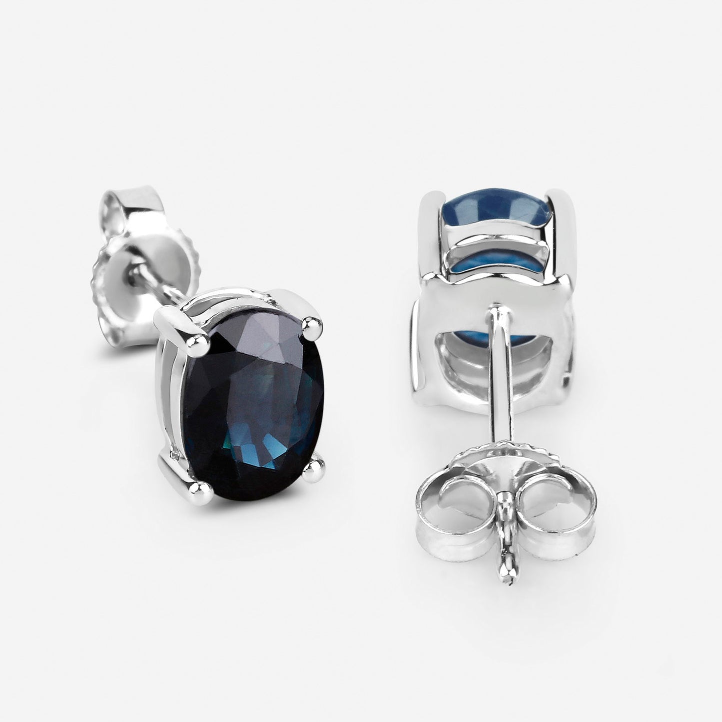 Blue Sapphire Stud Earrings 1.88 Carats 10K White Gold