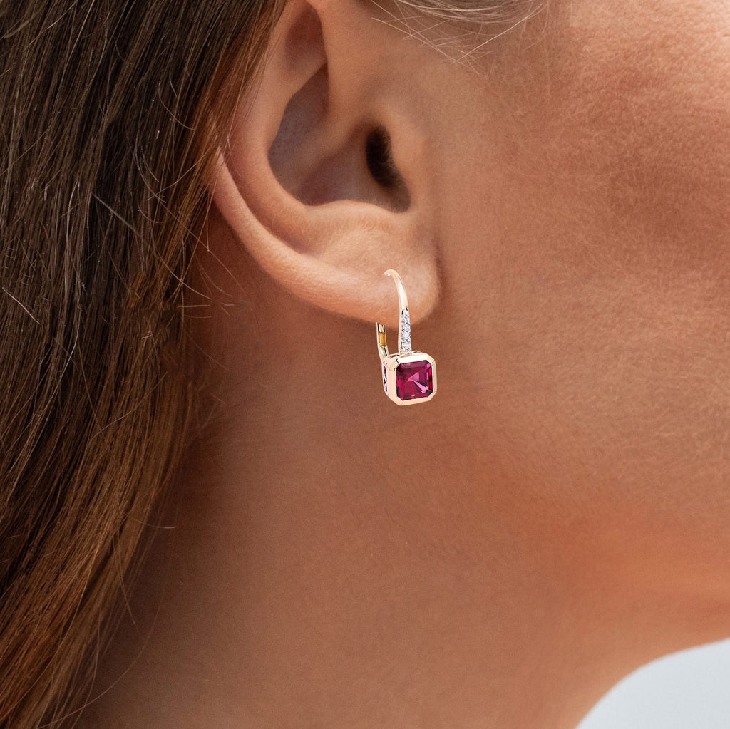 Rubellite Earrings With Diamonds 2.53 Carats 14K Yellow Gold