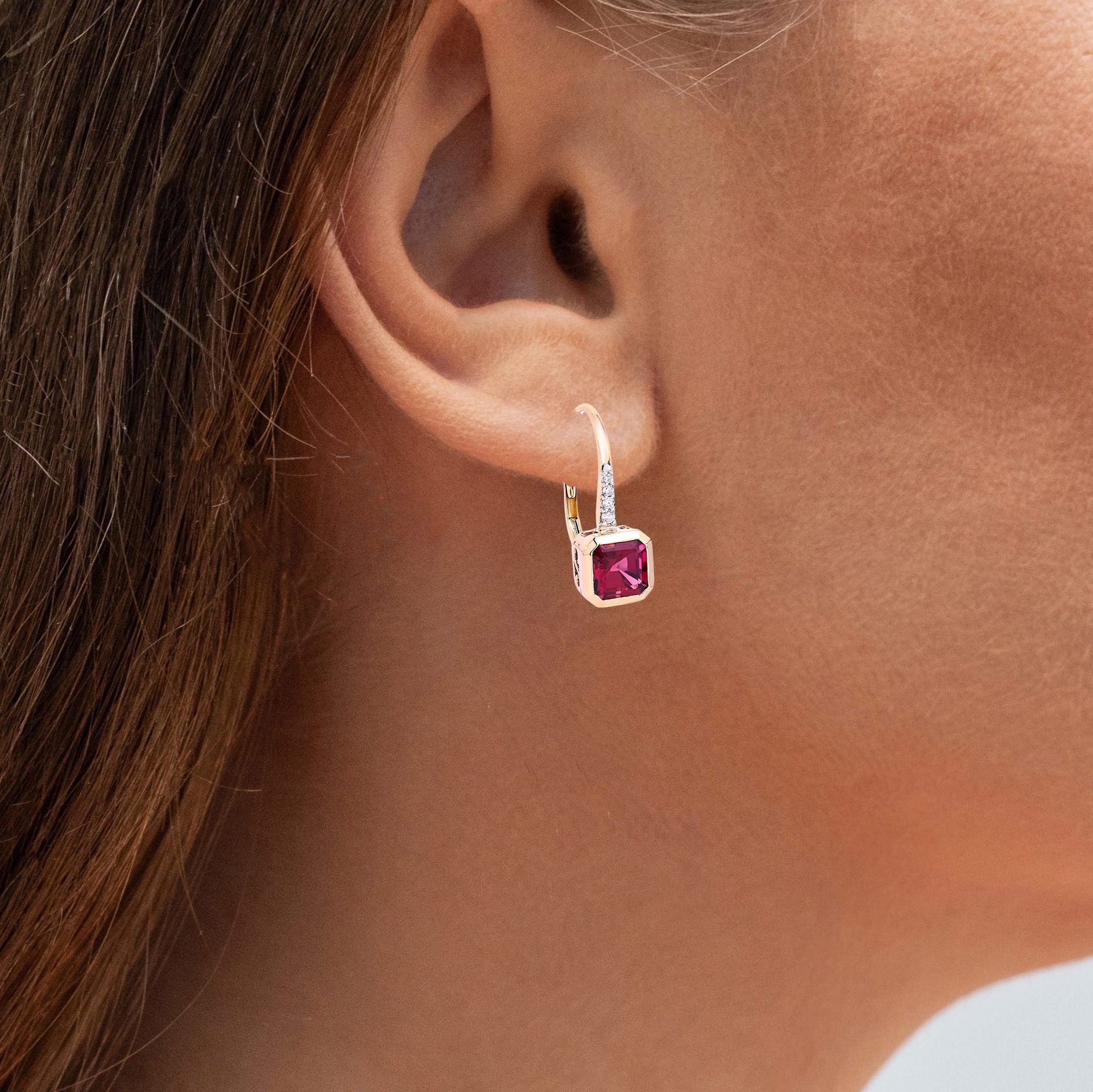 Rubellite Earrings With Diamonds 2.53 Carats 14K Yellow Gold
