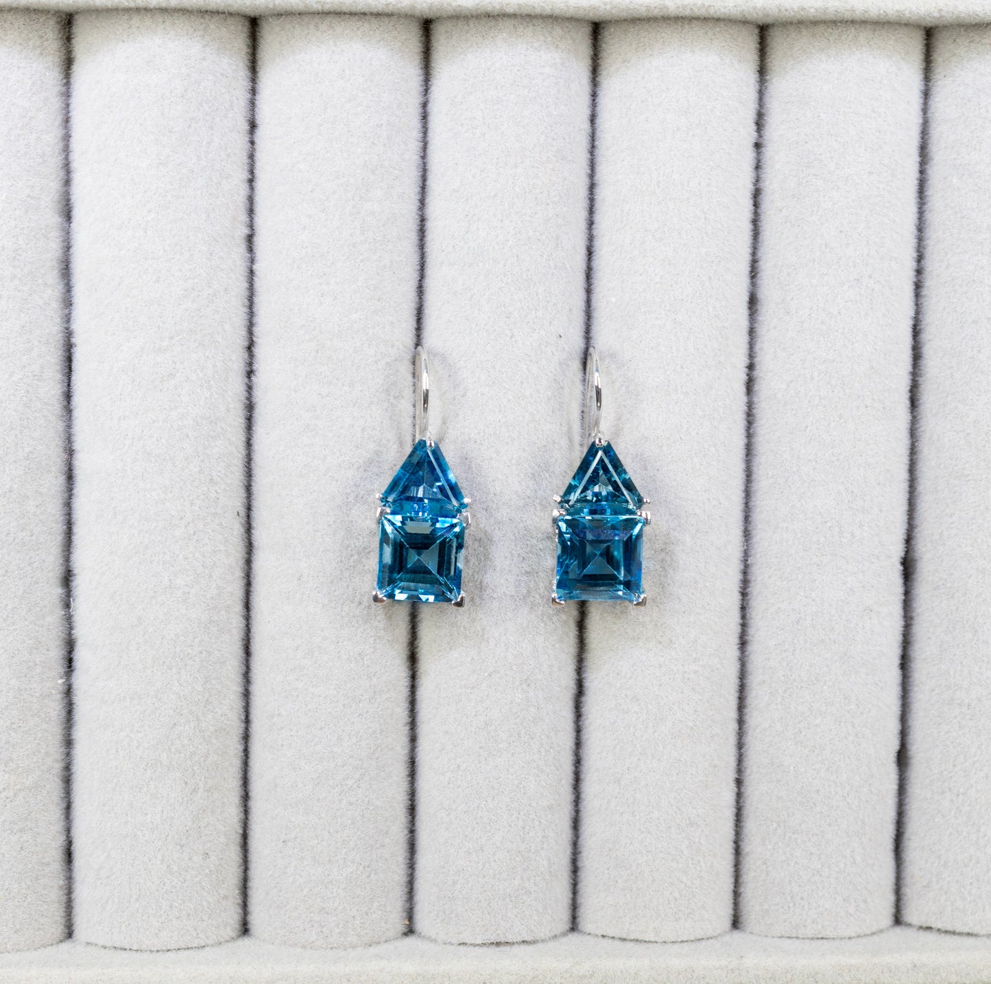 Blue Topaz Earrings 9.71 Carats 18K White Gold