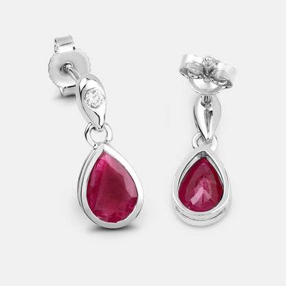 Ruby Earrings Diamonds 1.64 Carats 10K White Gold