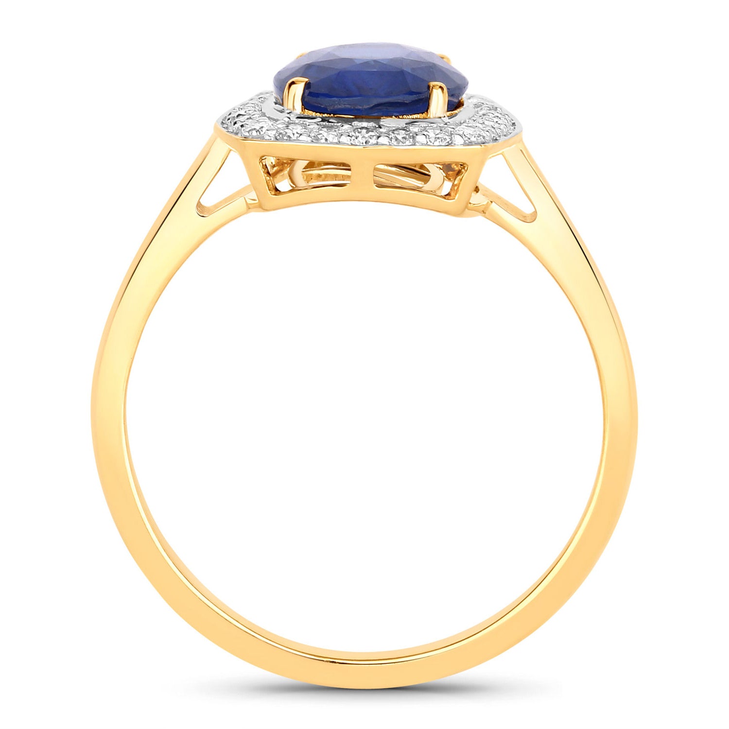 Blue Sapphire Ring With Diamonds 2.64 Carats 18K Yellow Gold