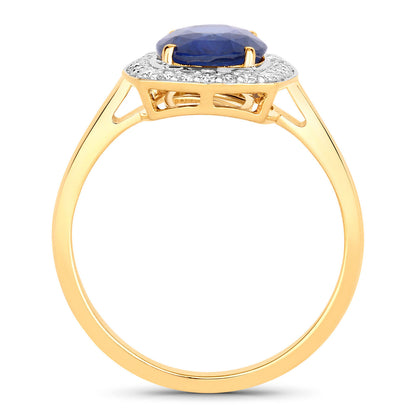 Blue Sapphire Ring With Diamonds 2.64 Carats 18K Yellow Gold