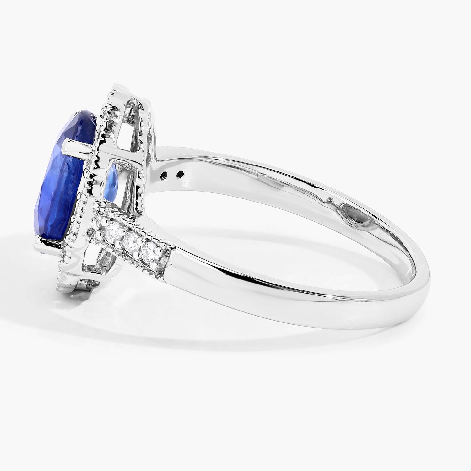 Blue Sapphire Ring With Diamonds 2.5 Carats 18K White Gold