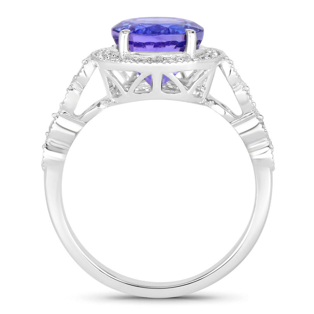 Natural Tanzanite Ring With Diamonds 3.18 Carats 14K White Gold