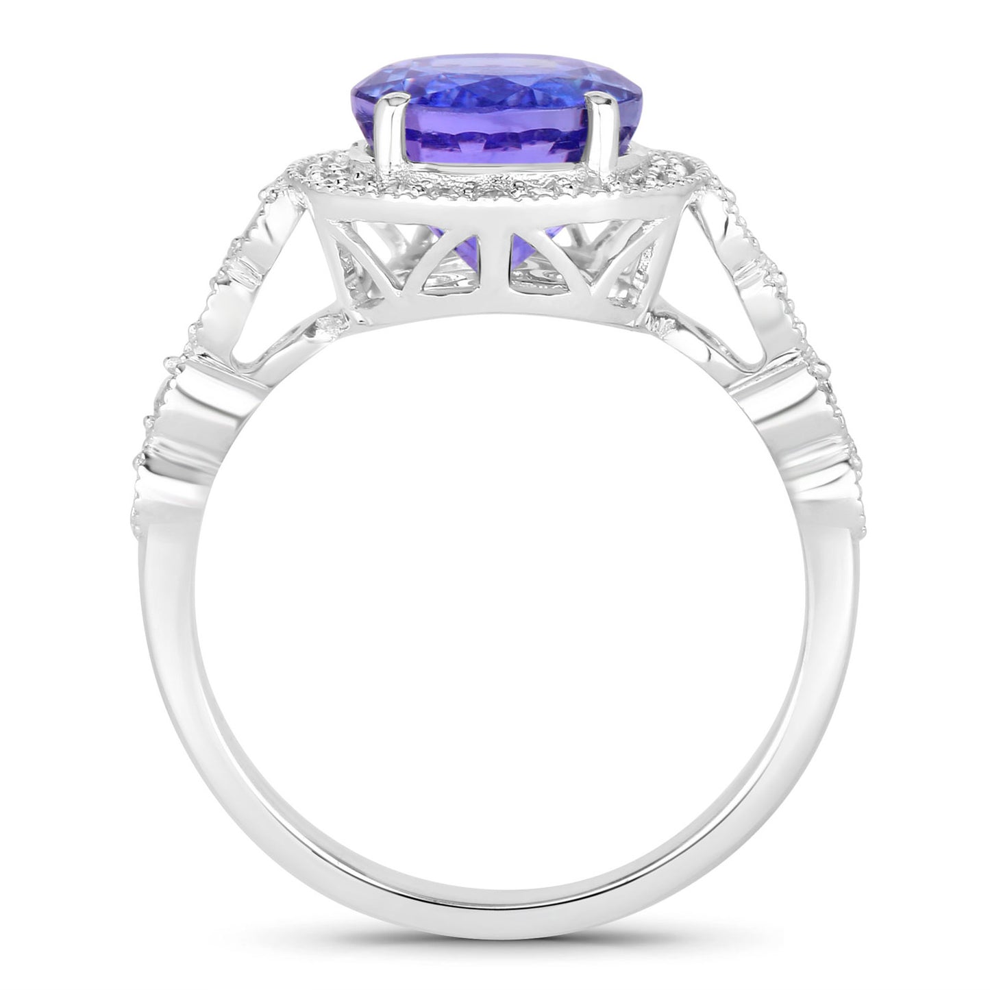 Natural Tanzanite Ring With Diamonds 3.18 Carats 14K White Gold