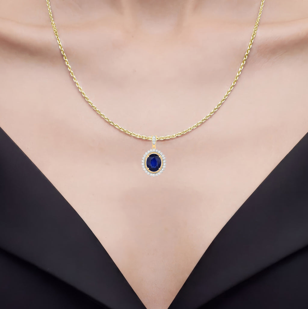 Blue Sapphire Pendant With Diamonds 4.1 Carats 18K Yellow Gold