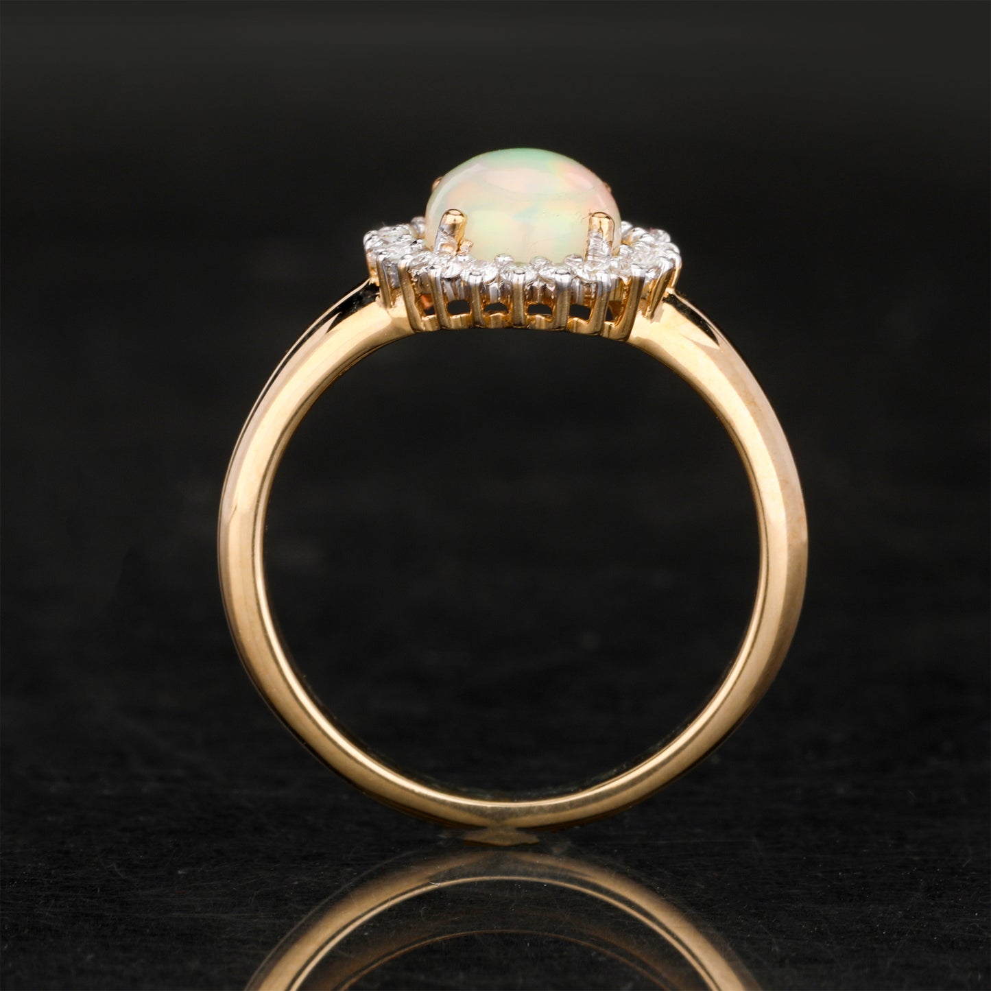 Natural Ethiopian Opal Ring With Diamonds 1.22 Carats 9K Yellow Gold