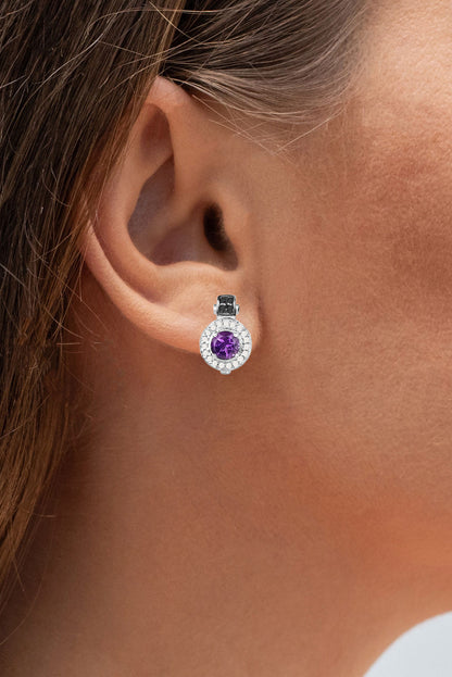 Amethyst Earrings With Diamonds 2.22 Carats Sterling Silver