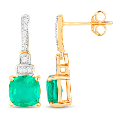Natural Emerald Earrings With Diamonds 2.68 Carats 14K Yellow Gold
