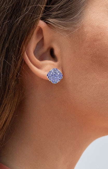 Tanzanite Cluster Stud Earrings 3.12 Carats Sterling Silver