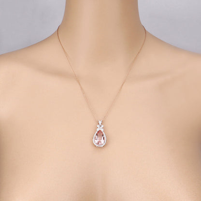 Morganite Pendant Necklace Diamond Setting 8.12 Carats 14K Rose Gold