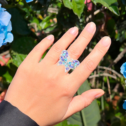 Butterfly Cocktail Ring Tanzanite and Swiss Blue Topaz 3.65 Carats