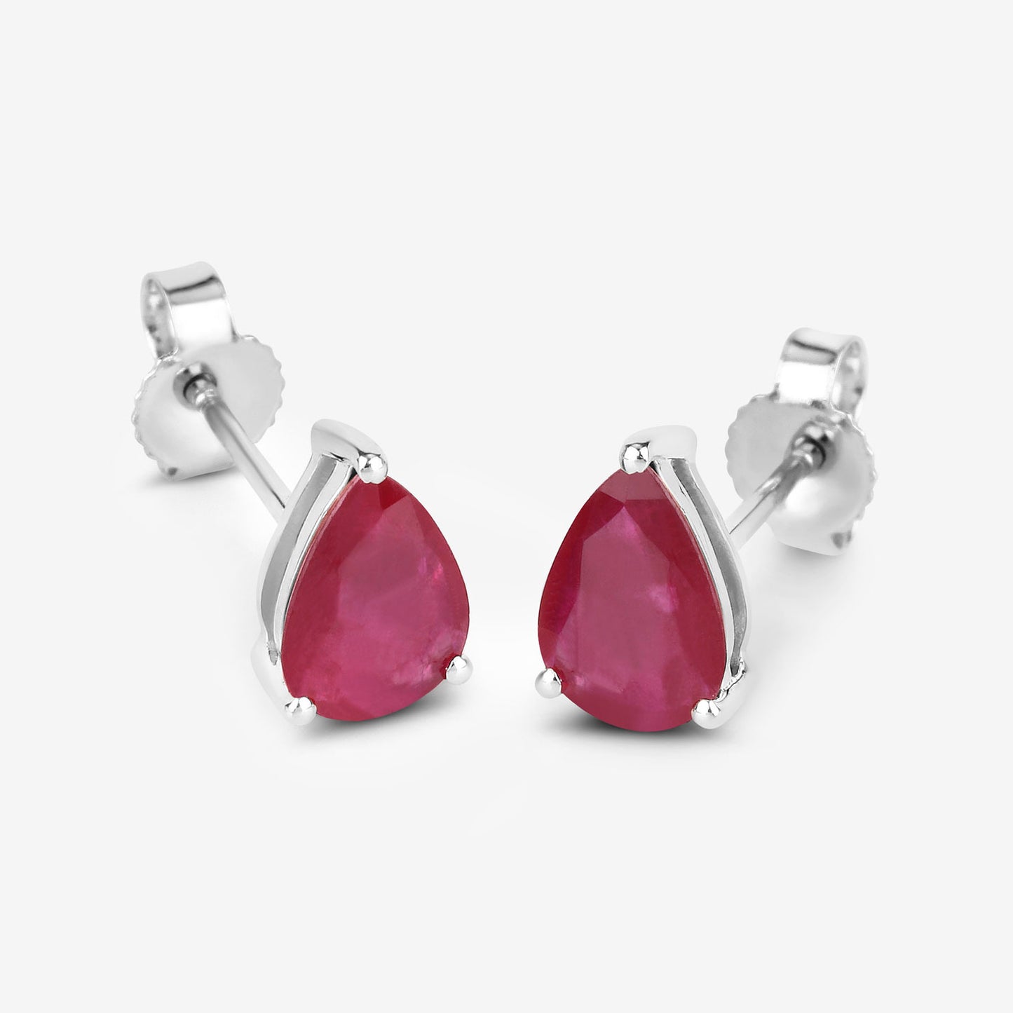 Natural Ruby Stud Earrings 1.58 Carats 10K White Gold