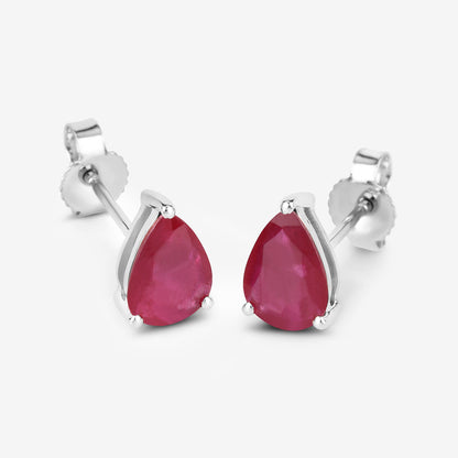 Natural Ruby Stud Earrings 1.58 Carats 10K White Gold