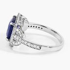 Blue Sapphire Ring With Diamonds 3.6 Carats 18K White Gold