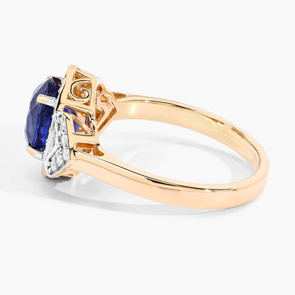 Blue Sapphire Ring With Diamonds 2.58 Carats 18K Yellow Gold