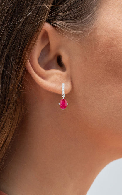 Ruby Dangle Earrings Diamonds 1.7 Carats 14K White Gold
