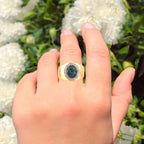 Blue Diamond Ring With White Diamonds 0.40 Carats Gold Plated Silver