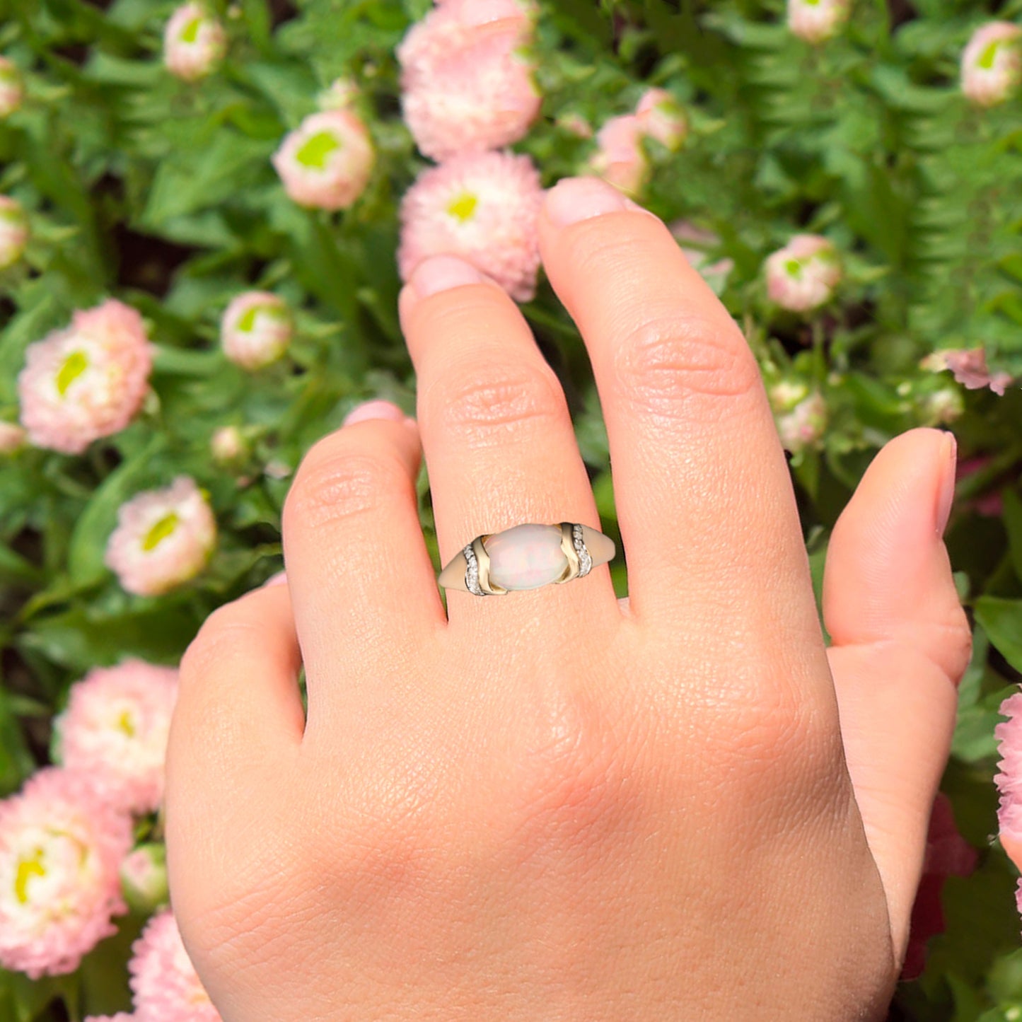 Natural Ethiopian Opal Ring With Diamonds 2.51 Carats 9K Yellow Gold